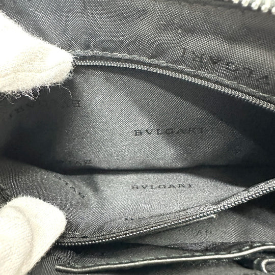 BVLGARI Handbag Canvas / leather Navy type Logo mania Women Used Authentic