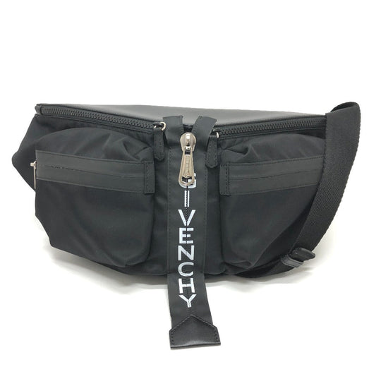 GIVENCHY Sling bag Nylon / leather black Bag logo Waist bag mens Used Authentic