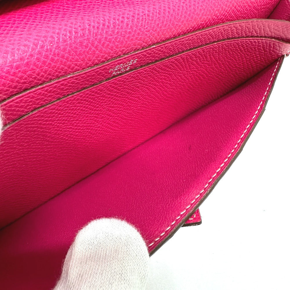 HERMES Long Wallet Purse Epsom pink Beansufla Women Used Authentic