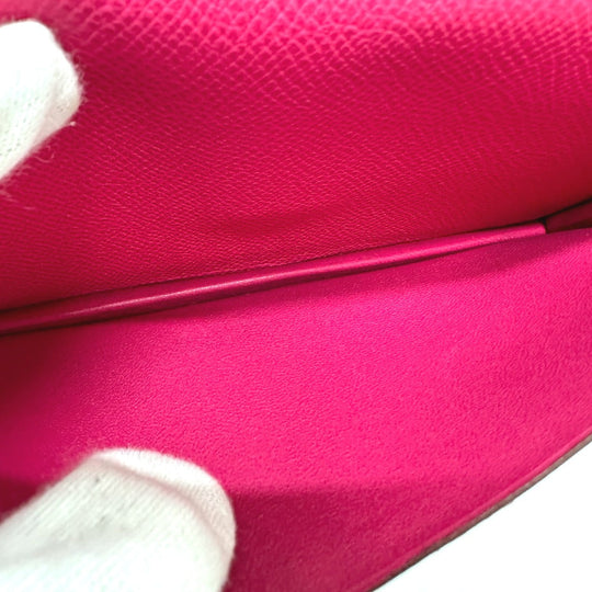 HERMES Long Wallet Purse Epsom pink Beansufla Women Used Authentic