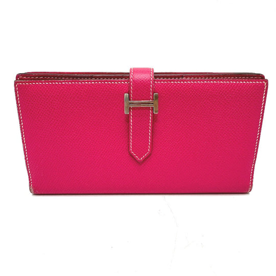 HERMES Long Wallet Purse Epsom pink Beansufla Women Used Authentic