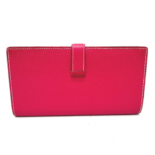 HERMES Long Wallet Purse Epsom pink Beansufla Women Used Authentic