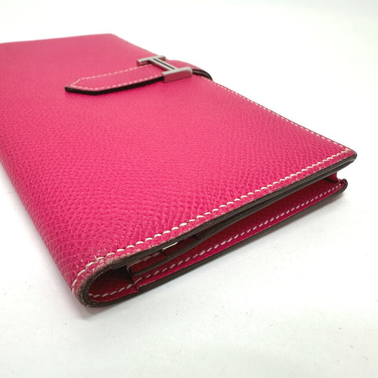 HERMES Long Wallet Purse Epsom pink Beansufla Women Used Authentic