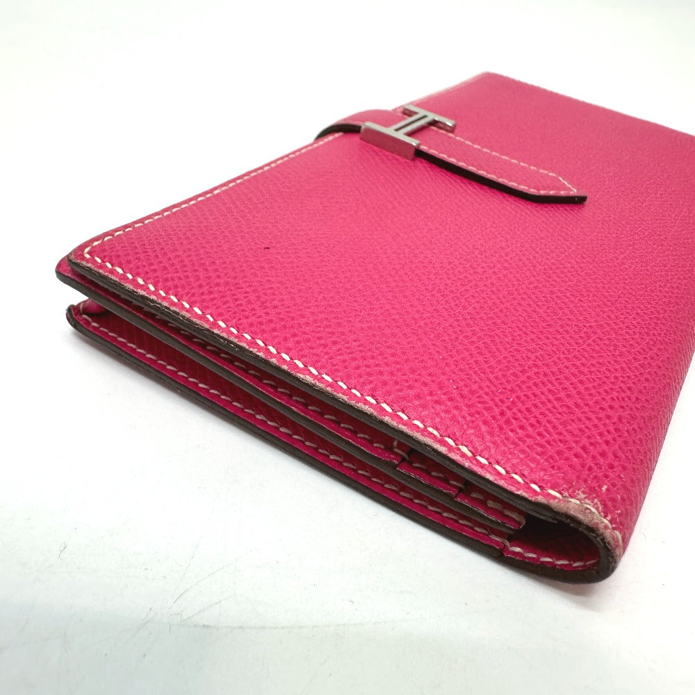 HERMES Long Wallet Purse Epsom pink Beansufla Women Used Authentic