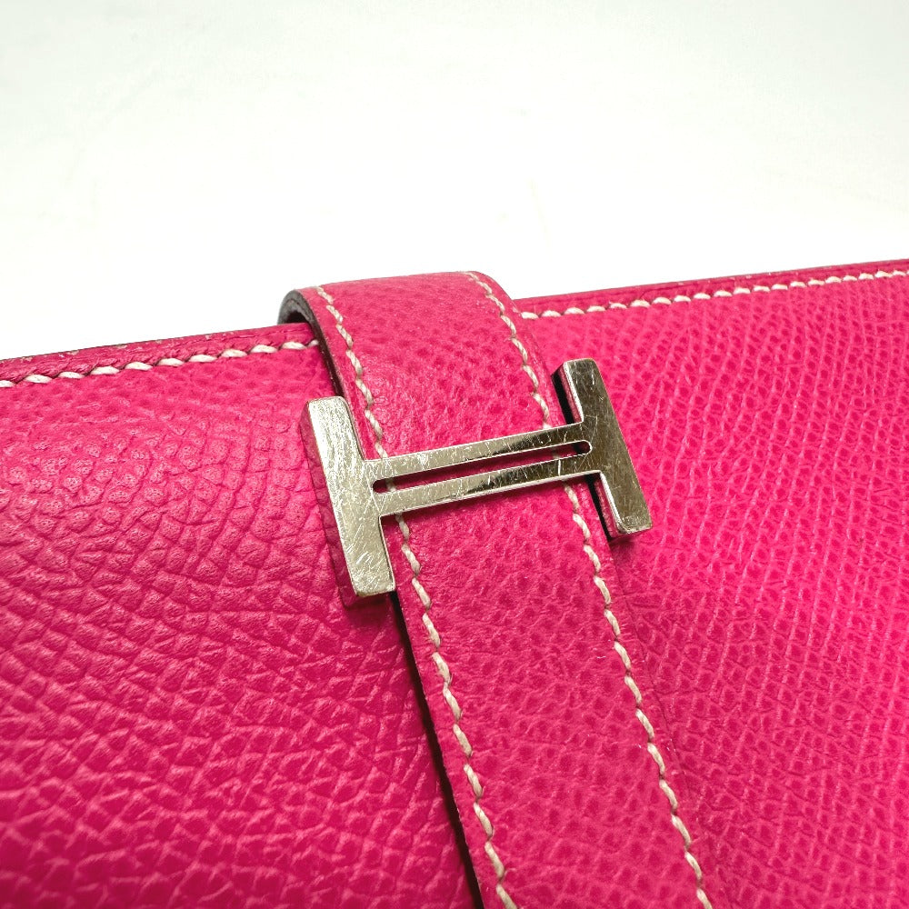 HERMES Long Wallet Purse Epsom pink Beansufla Women Used Authentic