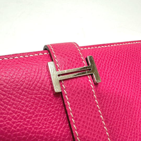 HERMES Long Wallet Purse Epsom pink Beansufla Women Used Authentic