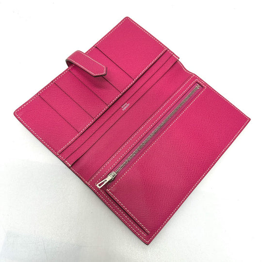 HERMES Long Wallet Purse Epsom pink Beansufla Women Used Authentic
