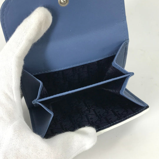 Dior Folded wallet Canvas / leather blue Bicolor logo W Hook Wallet  Women Used Authentic