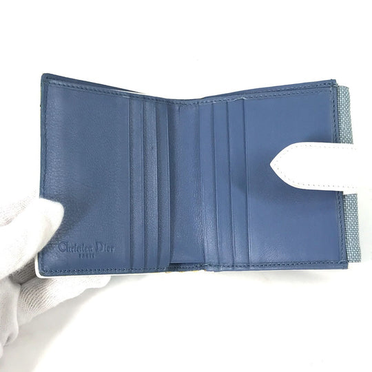 Dior Folded wallet Canvas / leather blue Bicolor logo W Hook Wallet  Women Used Authentic