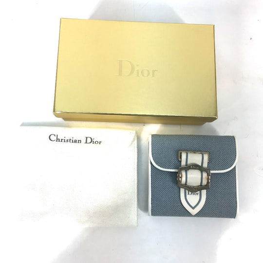 Dior Folded wallet Canvas / leather blue Bicolor logo W Hook Wallet  Women Used Authentic