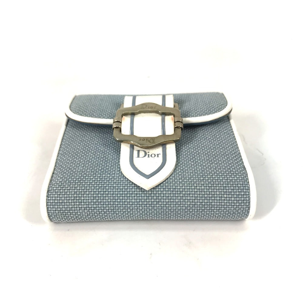 Dior Folded wallet Canvas / leather blue Bicolor logo W Hook Wallet  Women Used Authentic