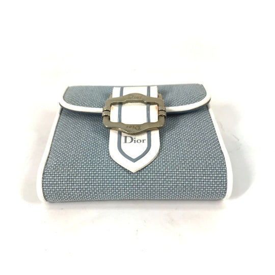 Dior Folded wallet Canvas / leather blue Bicolor logo W Hook Wallet  Women Used Authentic