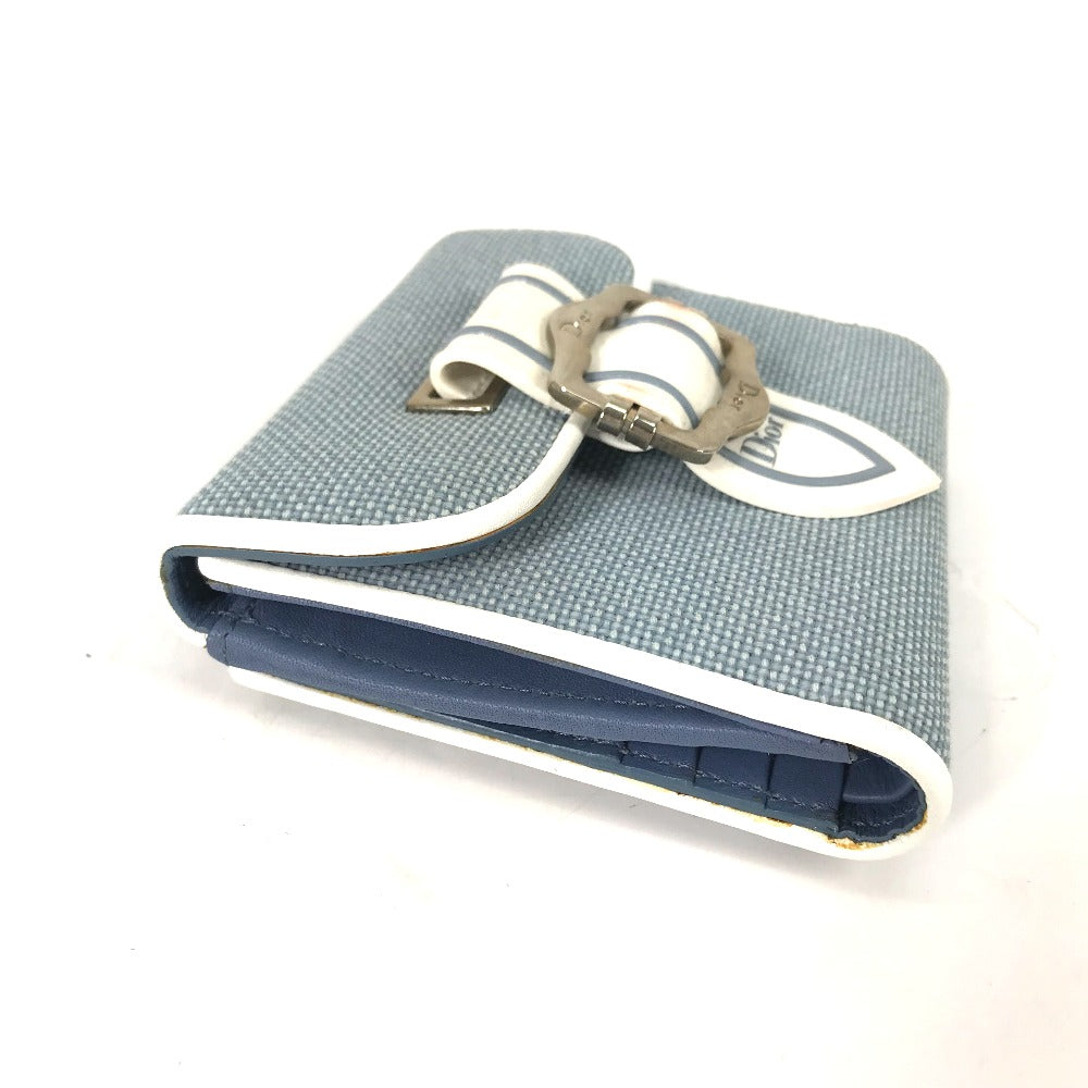 Dior Folded wallet Canvas / leather blue Bicolor logo W Hook Wallet  Women Used Authentic