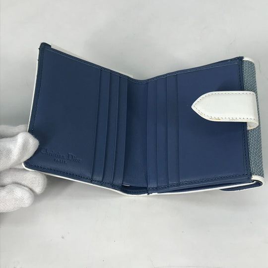 Dior Folded wallet Canvas / leather blue Bicolor logo W Hook Wallet  Women Used Authentic