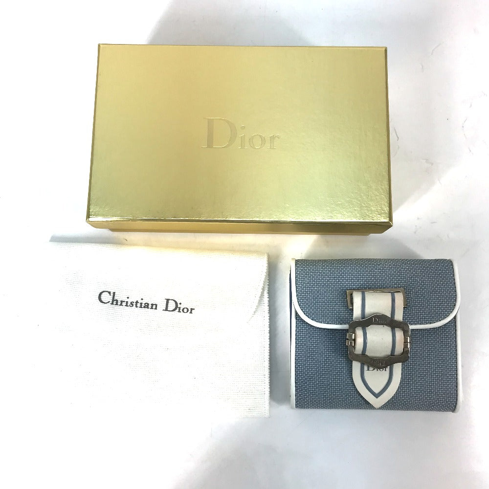 Dior Folded wallet Canvas / leather blue Bicolor logo W Hook Wallet  Women Used Authentic