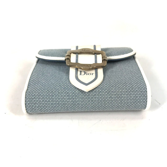 Dior Folded wallet Canvas / leather blue Bicolor logo W Hook Wallet  Women Used Authentic