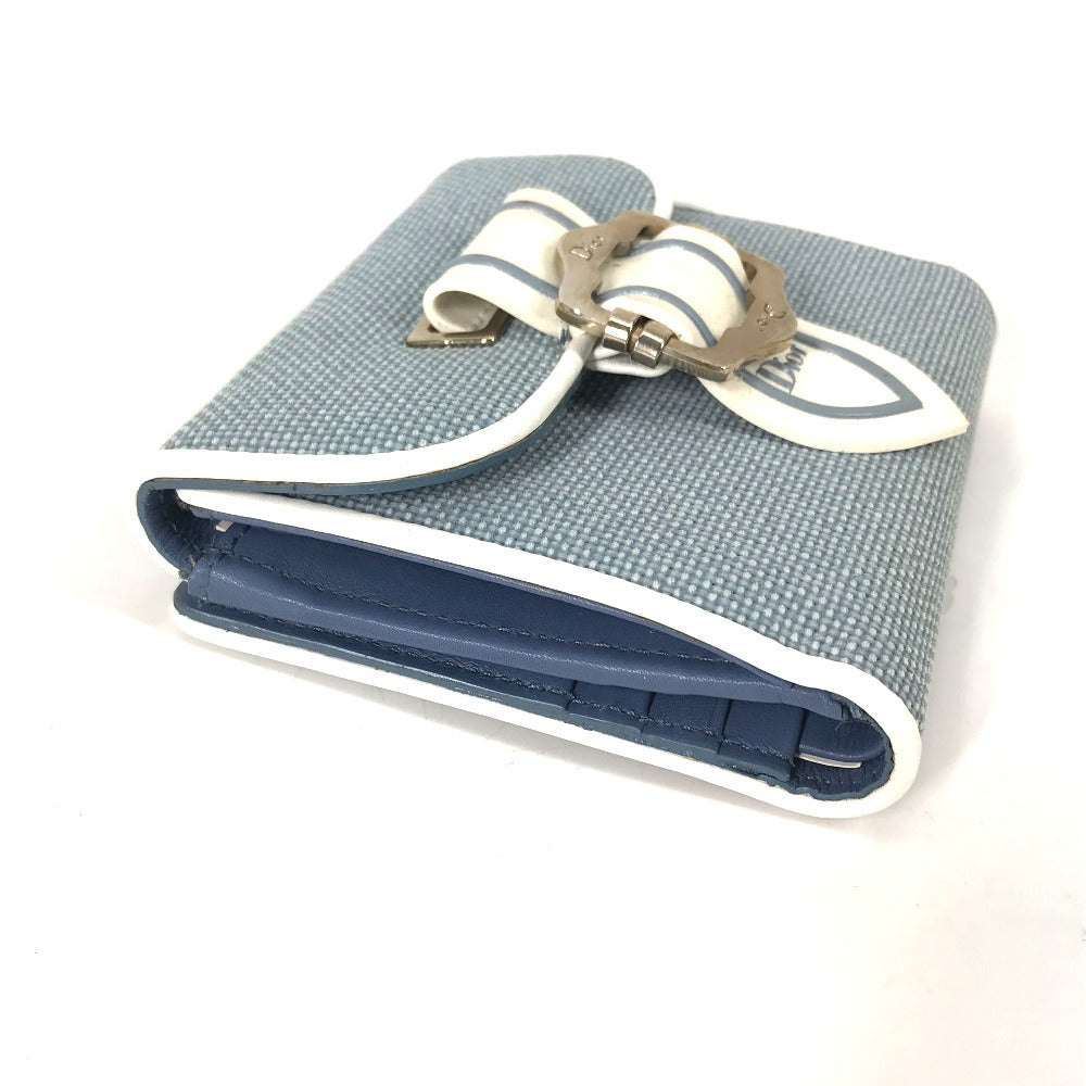 Dior Folded wallet Canvas / leather blue Bicolor logo W Hook Wallet  Women Used Authentic