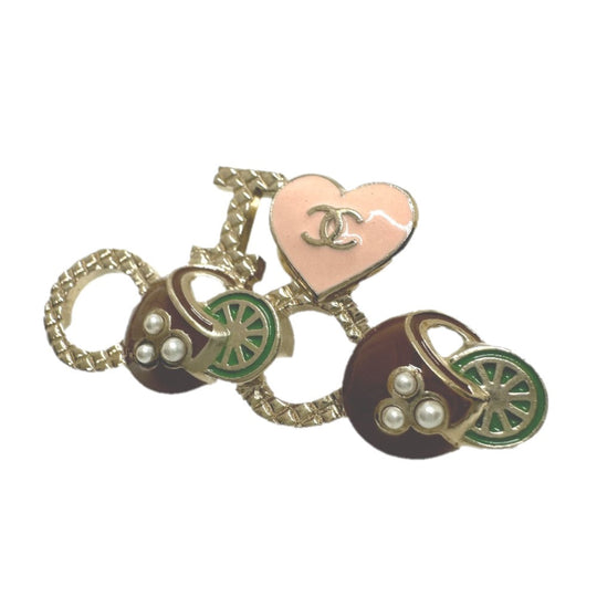 CHANEL Brooch Metal, Faux Pearl gold I  COCO logo I love coco heart Women Used Authentic