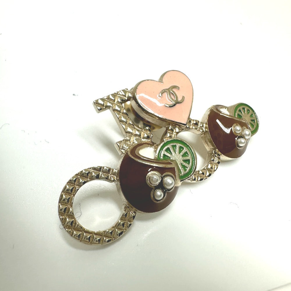 CHANEL Brooch Metal, Faux Pearl gold I  COCO logo I love coco heart Women Used Authentic