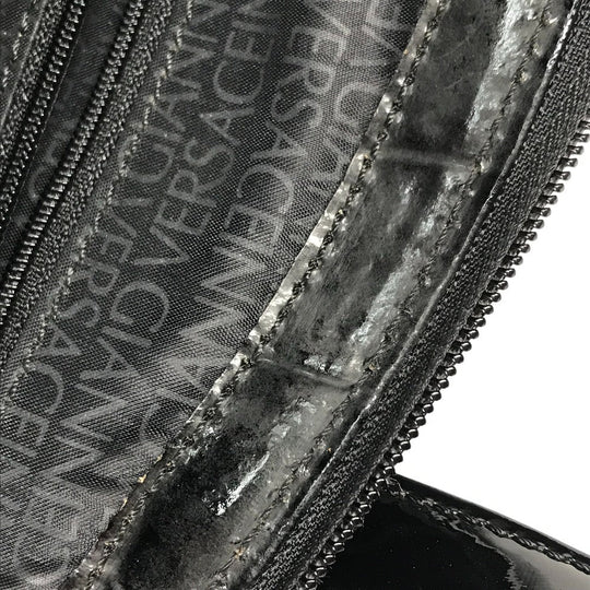 VERSACE Handbag leather black vintage embossed Medusa logo Women Used Authentic