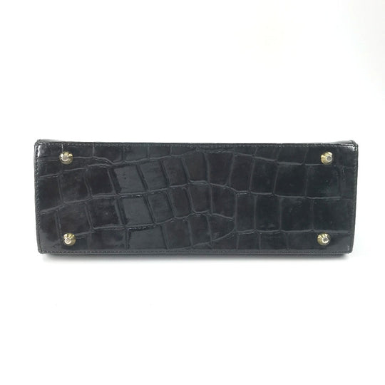VERSACE Handbag leather black vintage embossed Medusa logo Women Used Authentic