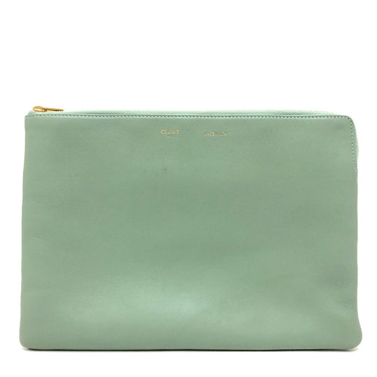 CELINE Clutch bag leather Green type business bag Women Used Authentic