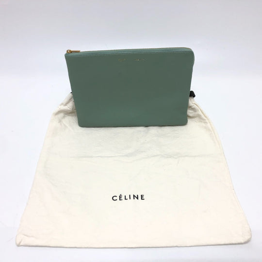 CELINE Clutch bag leather Green type business bag Women Used Authentic