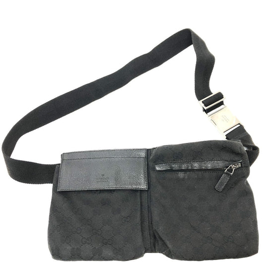 GUCCI Waist bag 28566 GG canvas / leather black GG Sling bag mens Used Authentic