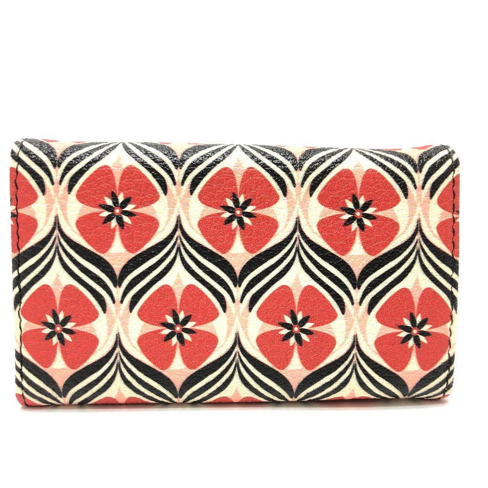 MIUMIU Key case Key holder  leather Red Logo Floral pattern six hooks Women Used Authentic