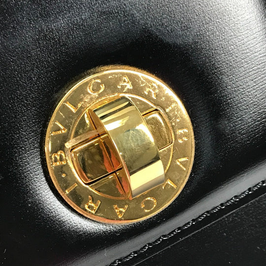 BVLGARI Handbag leather black logo 2WAY Women Used Authentic