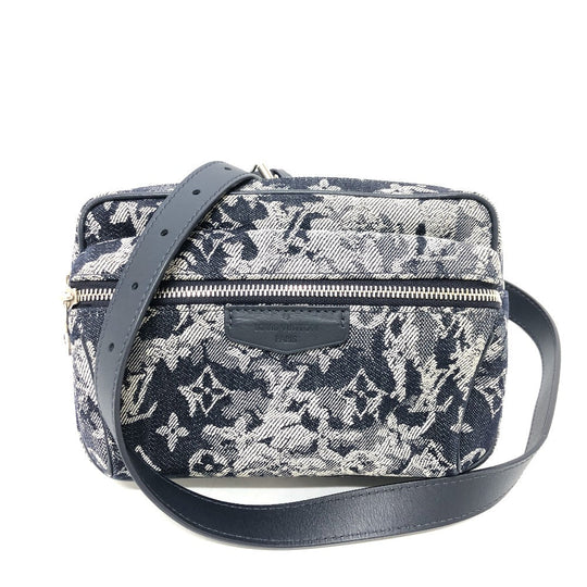 LOUIS VUITTON Sling bag M57281 canvas Navy Monogram tapestry Bum back mens Used Authentic