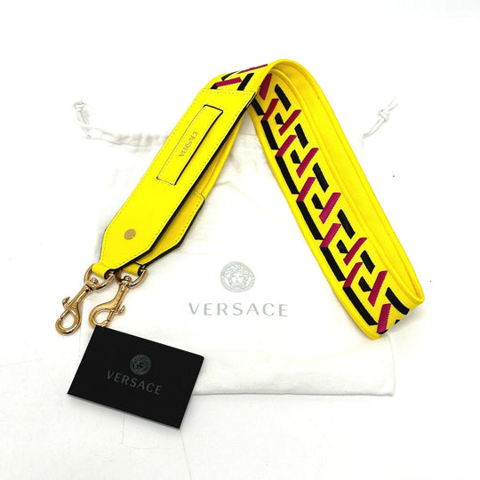 VERSACE Shoulder strap 1002526 Canvas / leather yellow greca signature Women Used Authentic