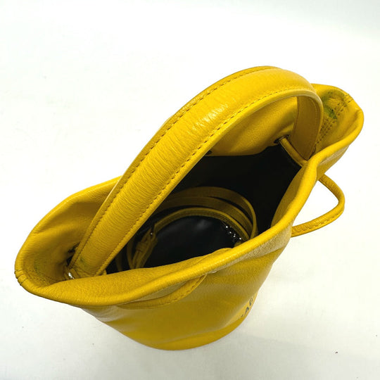 BALENCIAGA Shoulder Bag 638342 leather yellow Bucket bag EVERYDAY drawstring Women Used Authentic