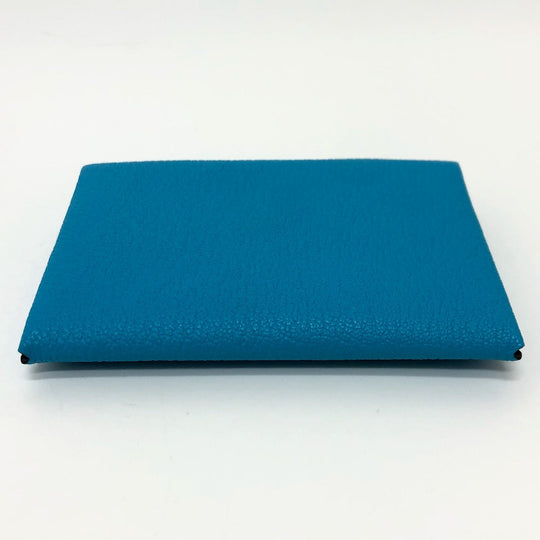 HERMES Card Case Shave blue Calvi Women Used Authentic