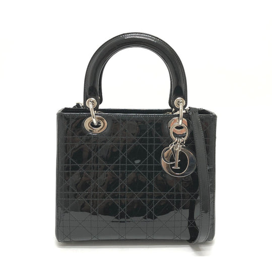 Dior Handbag enamel black Canage Lady Dior Women Used Authentic