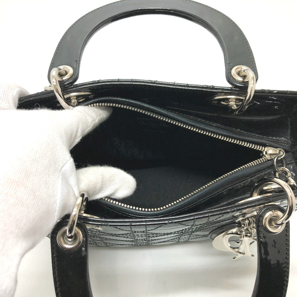 Dior Handbag enamel black Canage Lady Dior Women Used Authentic