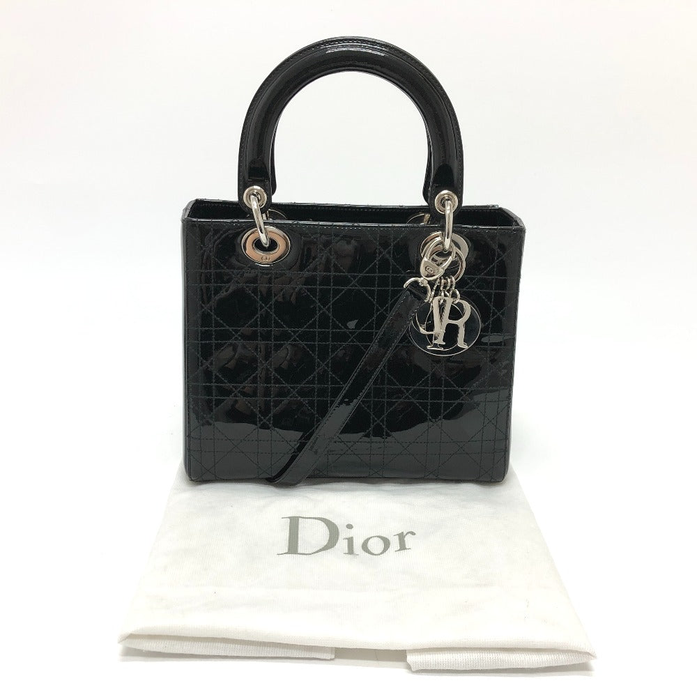 Dior Handbag enamel black Canage Lady Dior Women Used Authentic