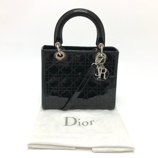 Dior Handbag enamel black Canage Lady Dior Women Used Authentic