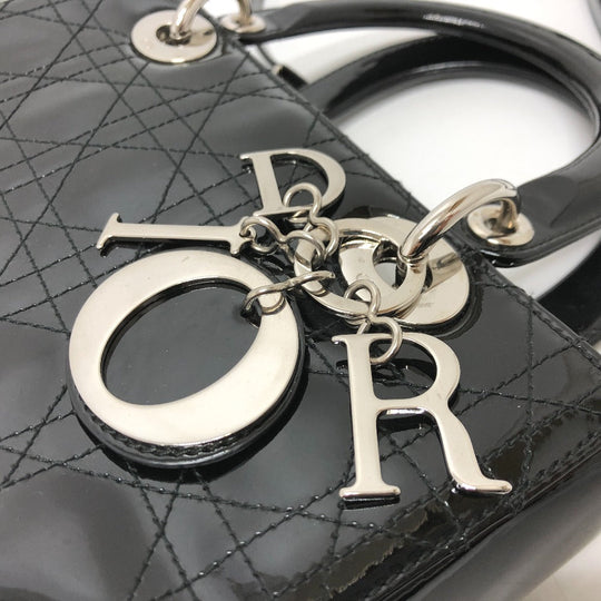 Dior Handbag enamel black Canage Lady Dior Women Used Authentic