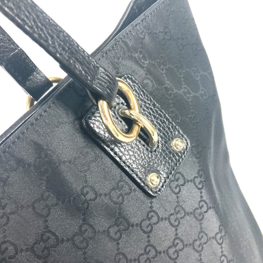 GUCCI Tote Bag 353702 Nylon / leather black GG Women Used Authentic
