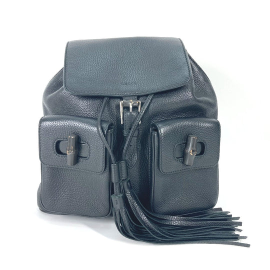 GUCCI Backpack 370833 leather black Bamboo backpack fringe tassel Women Used Authentic