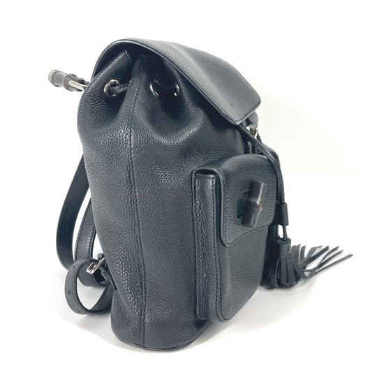 GUCCI Backpack 370833 leather black Bamboo backpack fringe tassel Women Used Authentic