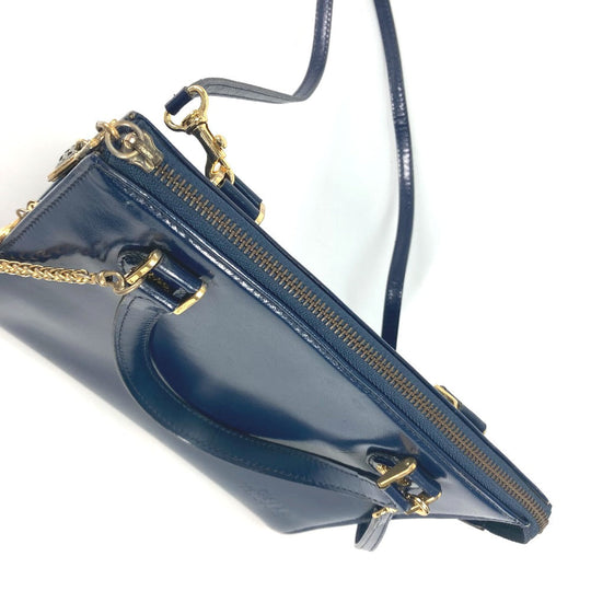 VERSACE Handbag leather Navy vintage Bag Sunburst Women Used Authentic