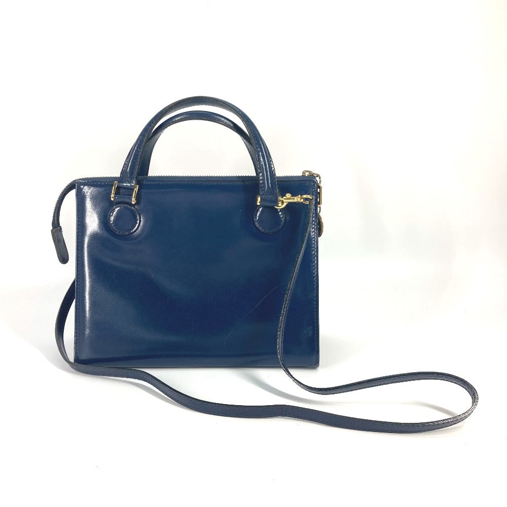 VERSACE Handbag leather Navy vintage Bag Sunburst Women Used Authentic