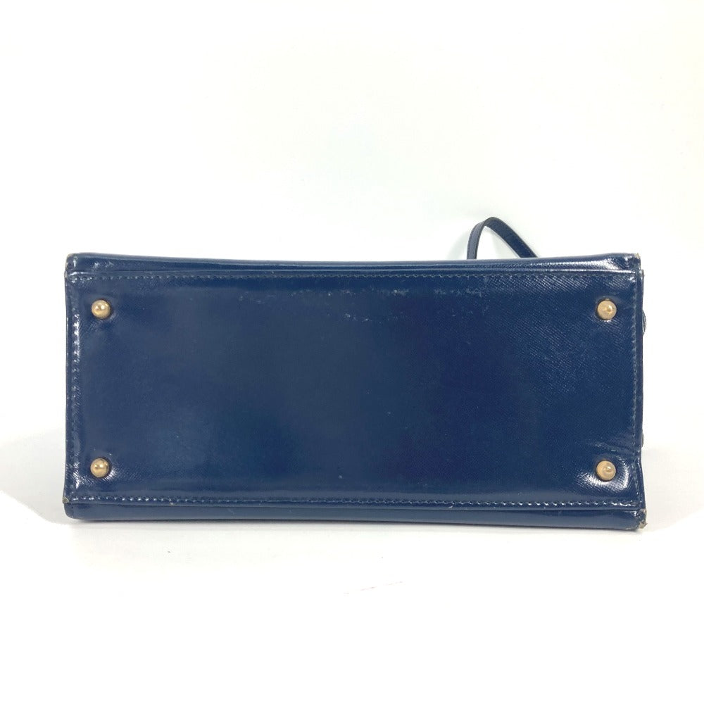 VERSACE Handbag leather Navy vintage Bag Sunburst Women Used Authentic