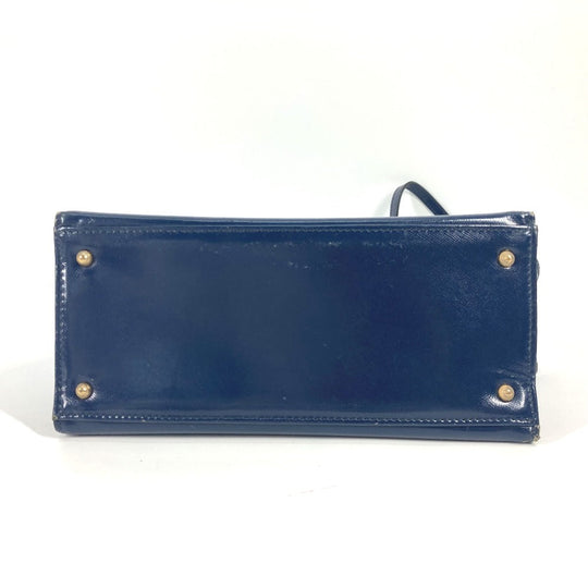 VERSACE Handbag leather Navy vintage Bag Sunburst Women Used Authentic