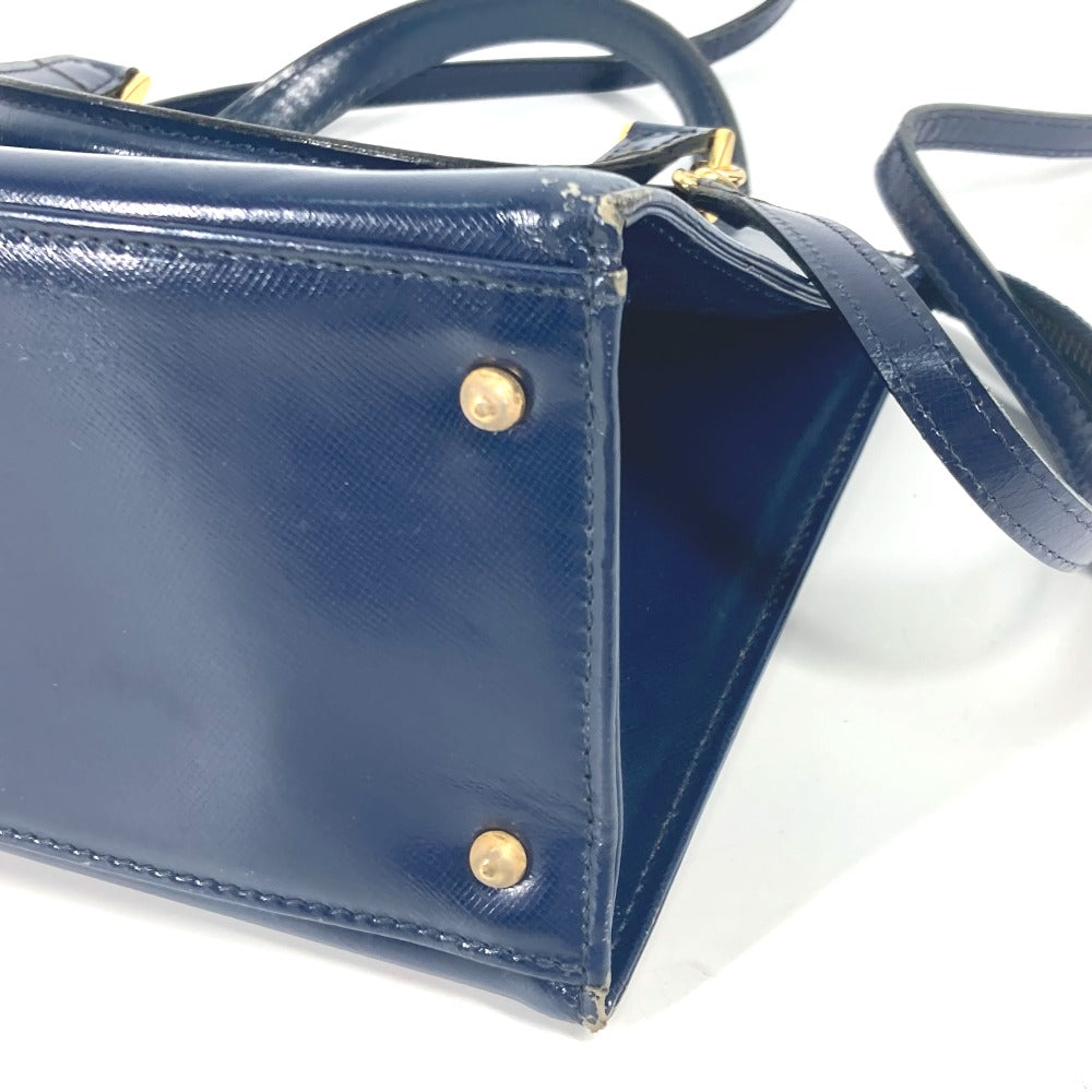 VERSACE Handbag leather Navy vintage Bag Sunburst Women Used Authentic