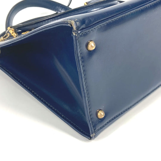 VERSACE Handbag leather Navy vintage Bag Sunburst Women Used Authentic