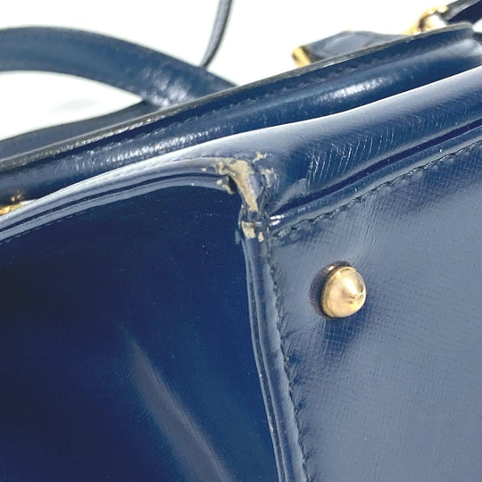 VERSACE Handbag leather Navy vintage Bag Sunburst Women Used Authentic