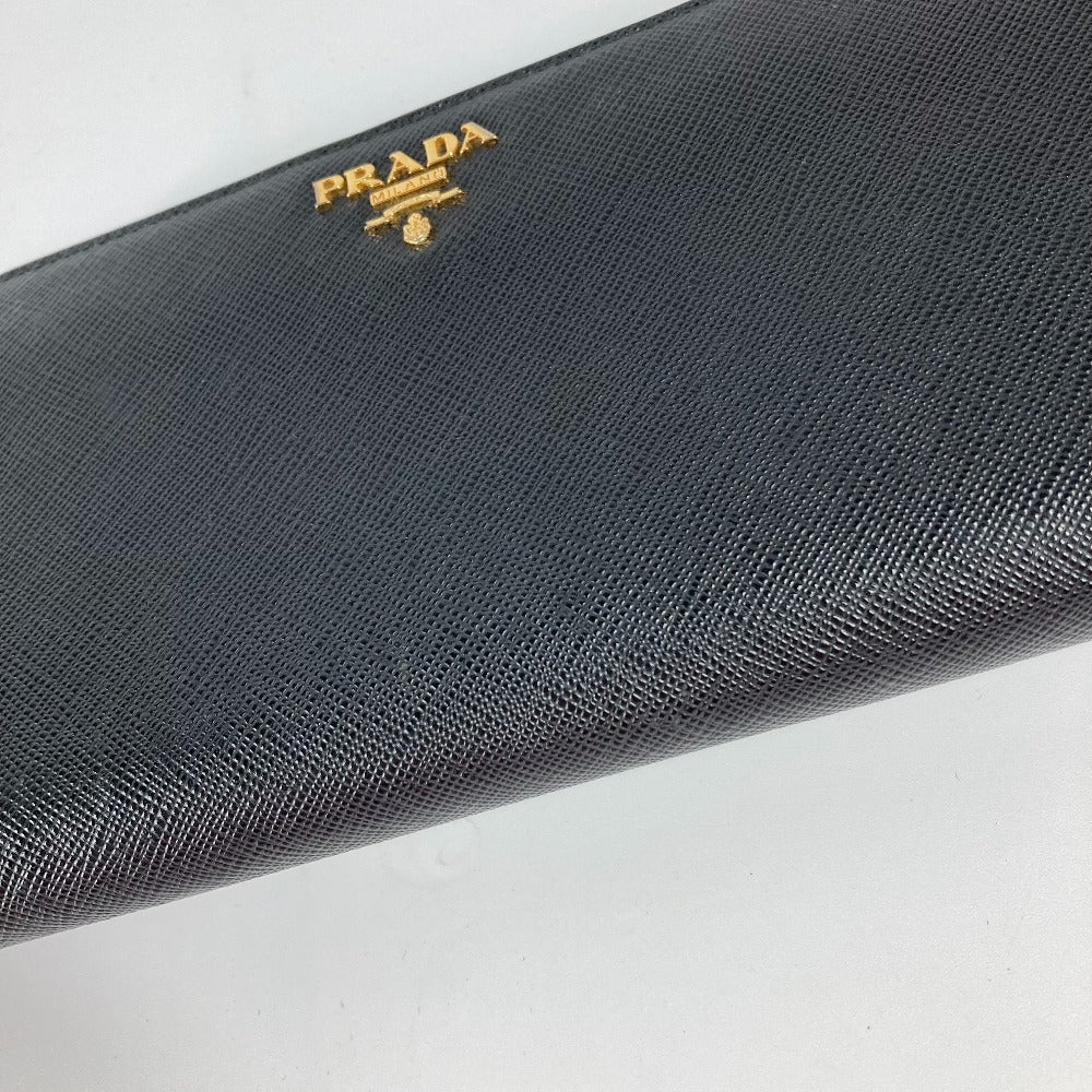 PRADA Long Wallet Purse Safiano leather black logo Zip Around Women Used Authentic